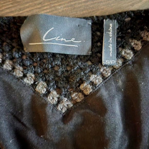 Line & Dot Crochet Wool and Faux Suede Dress, size Small, Eyelet Sweater - Picture 6 of 6